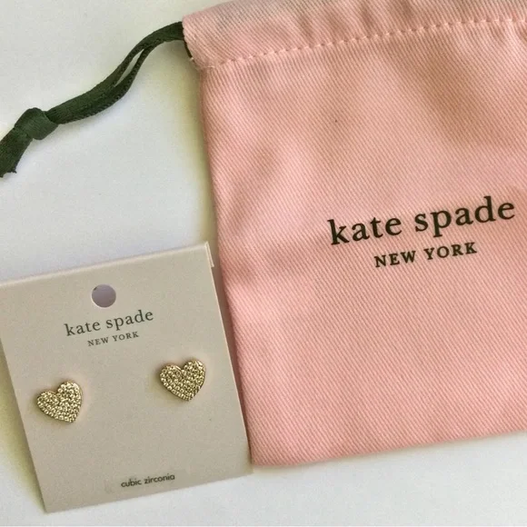PRICE FIRM - KATE SPADE Heart Shaped Rose Gold Tone Pave Stud Earrings - NWT - Picture 7 of 16